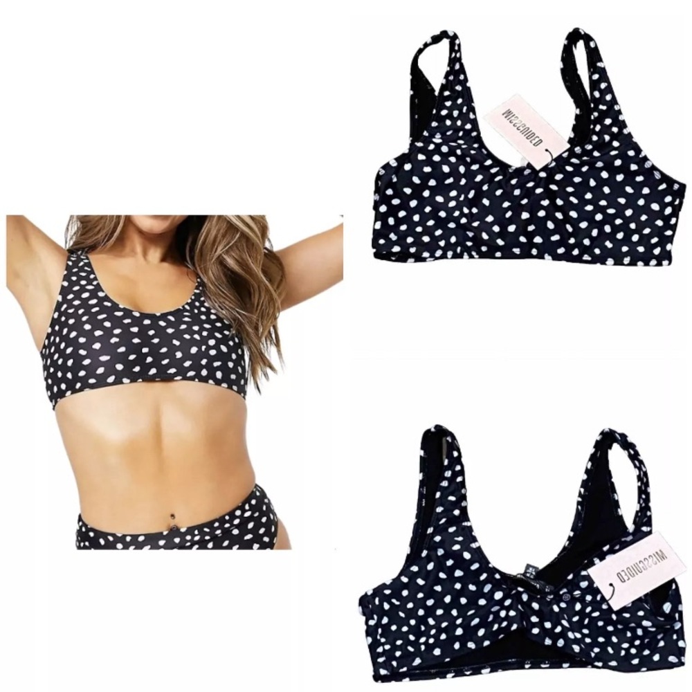 Misguided-Bikini Top w/ Scoop Neck-Women's Size: US 8-Color: Black Polka-NEW!!